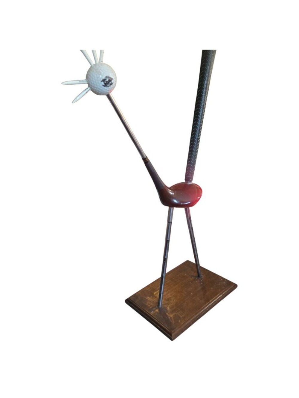 Vintage Roadrunner Bird Sculpture Recycled Golf Clubs Ball 21 inch Golfer Signed